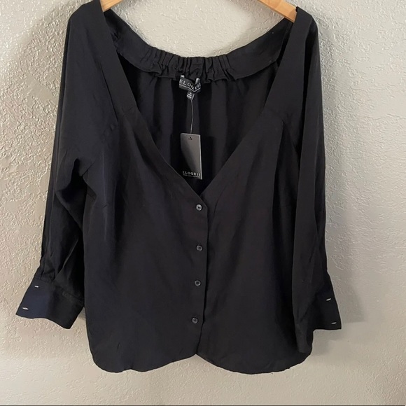NEW Eloquii Off The Shoulder Button Down Top Size 20 2X Black NWT Blouse - Picture 4 of 4